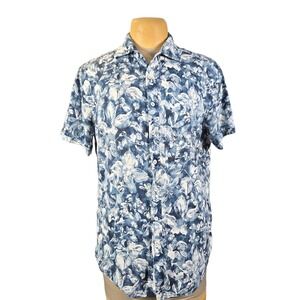 Rodd & Gunn Mens Blue Floral 100% Linen Italian Fabric Sports Fit Shirt Large
